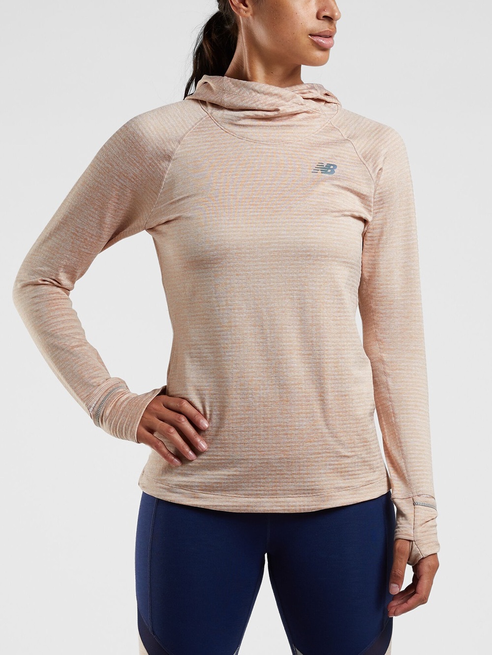 New Balance Pale Pink Waffle Hooded Long Sleeve Heat Running Top Size Small